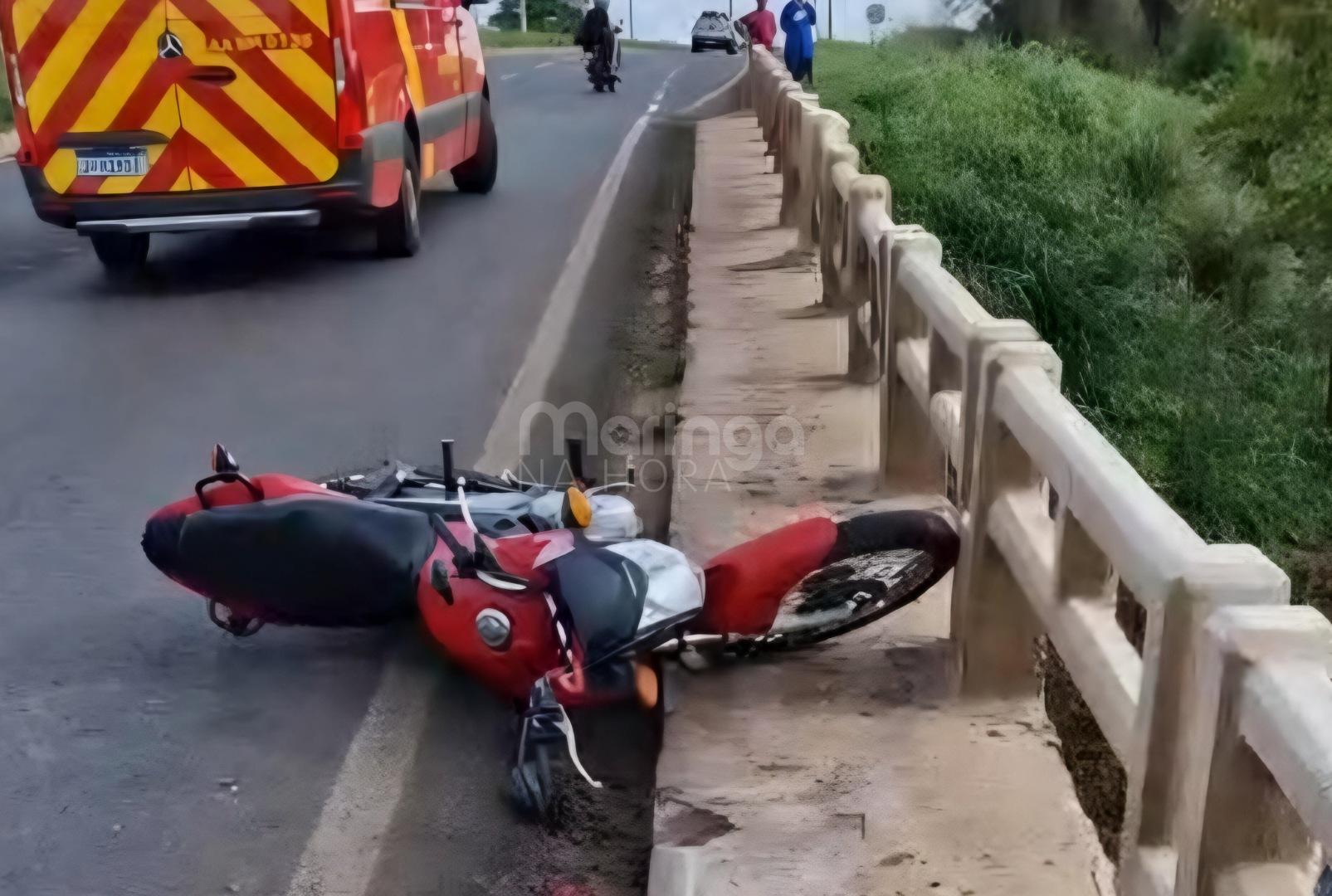 foto de Motociclista quase cai de viaduto ao sofrer acidente na PR-317 em Maringá