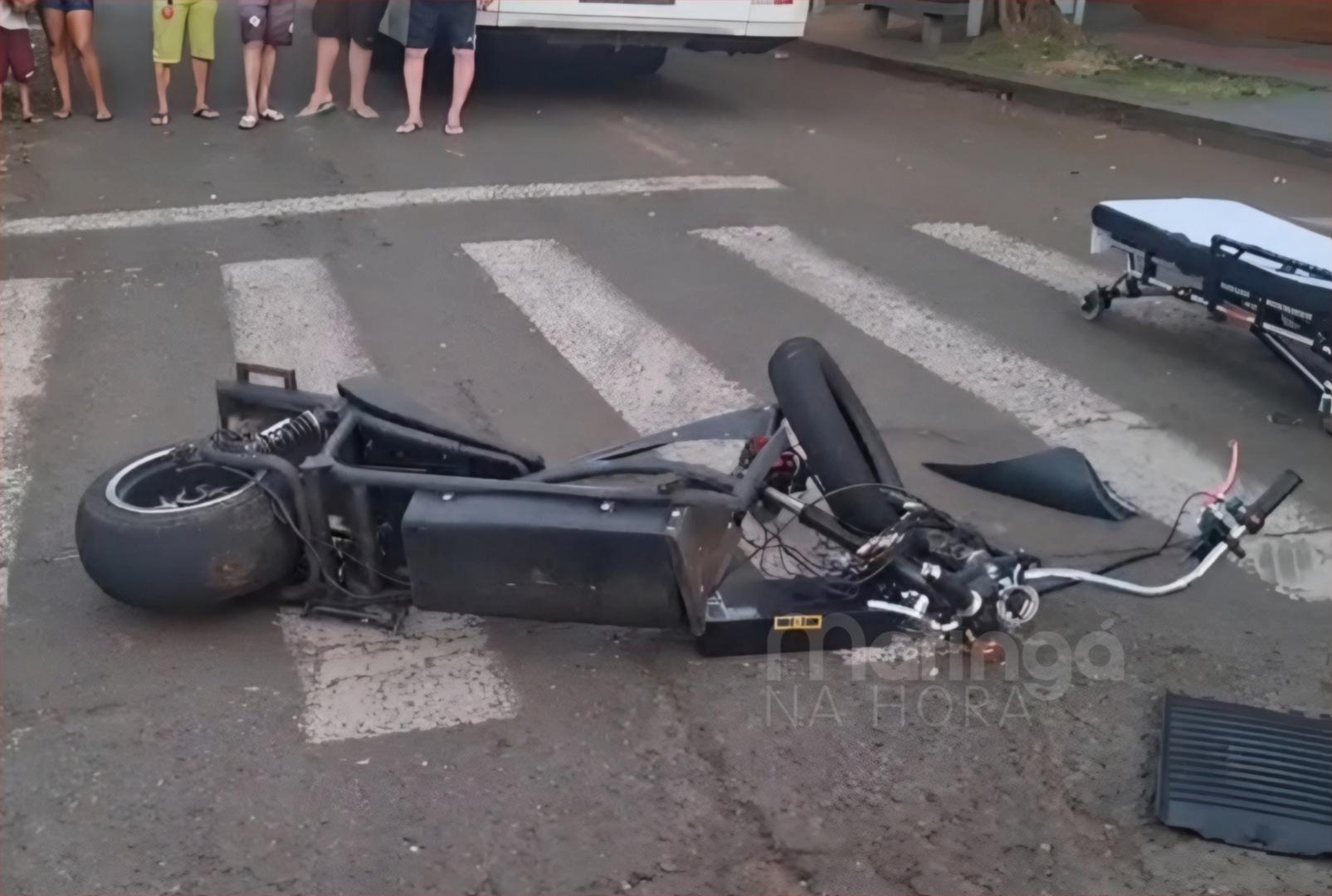 Rapaz fica gravemente ferido após colisão entre scooter elétrica e ônibus em Maringá