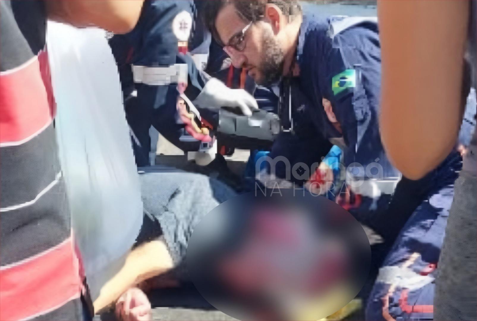Homem fica gravemente ferido após ser atropelado por caminhão no centro de Maringá