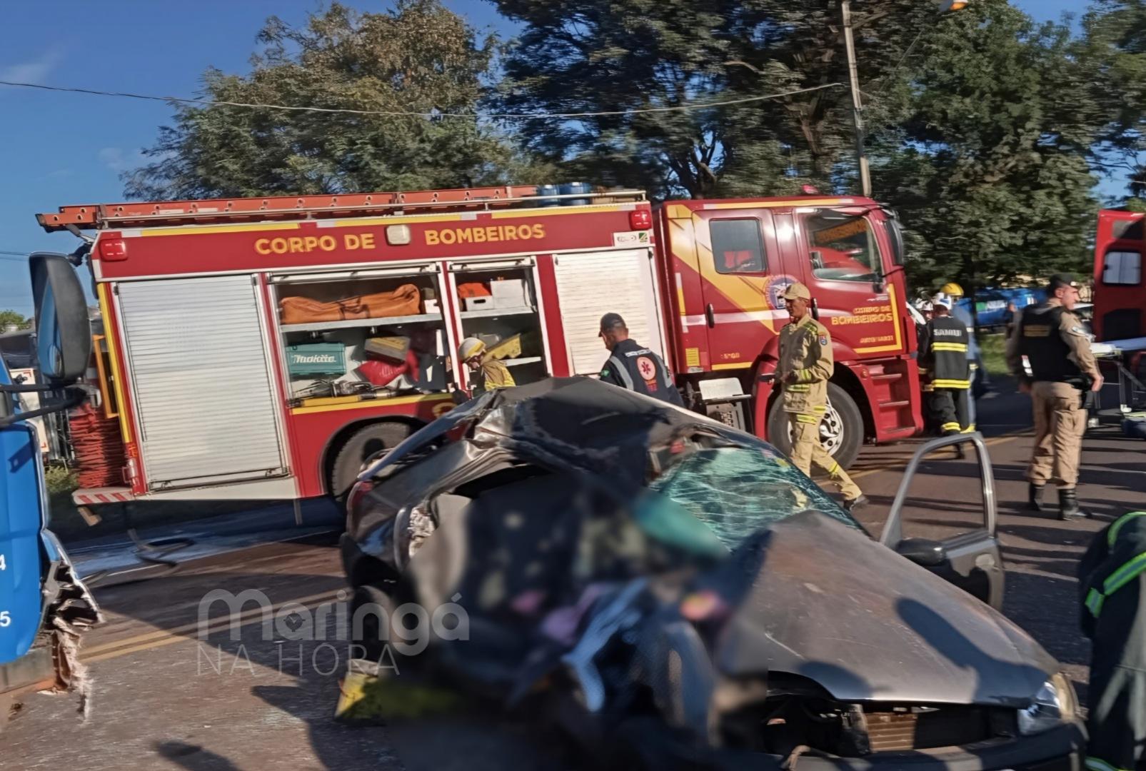 Tragédia: Duas pessoas morrem em acidente entre carro e caminhão no Contorno Sul de Maringá