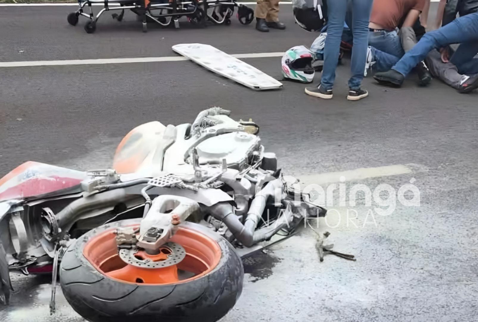 foto de BR-376: motocicleta de alta cilindrada se envolve em acidente próximo ao pedágio de Castelo Branco