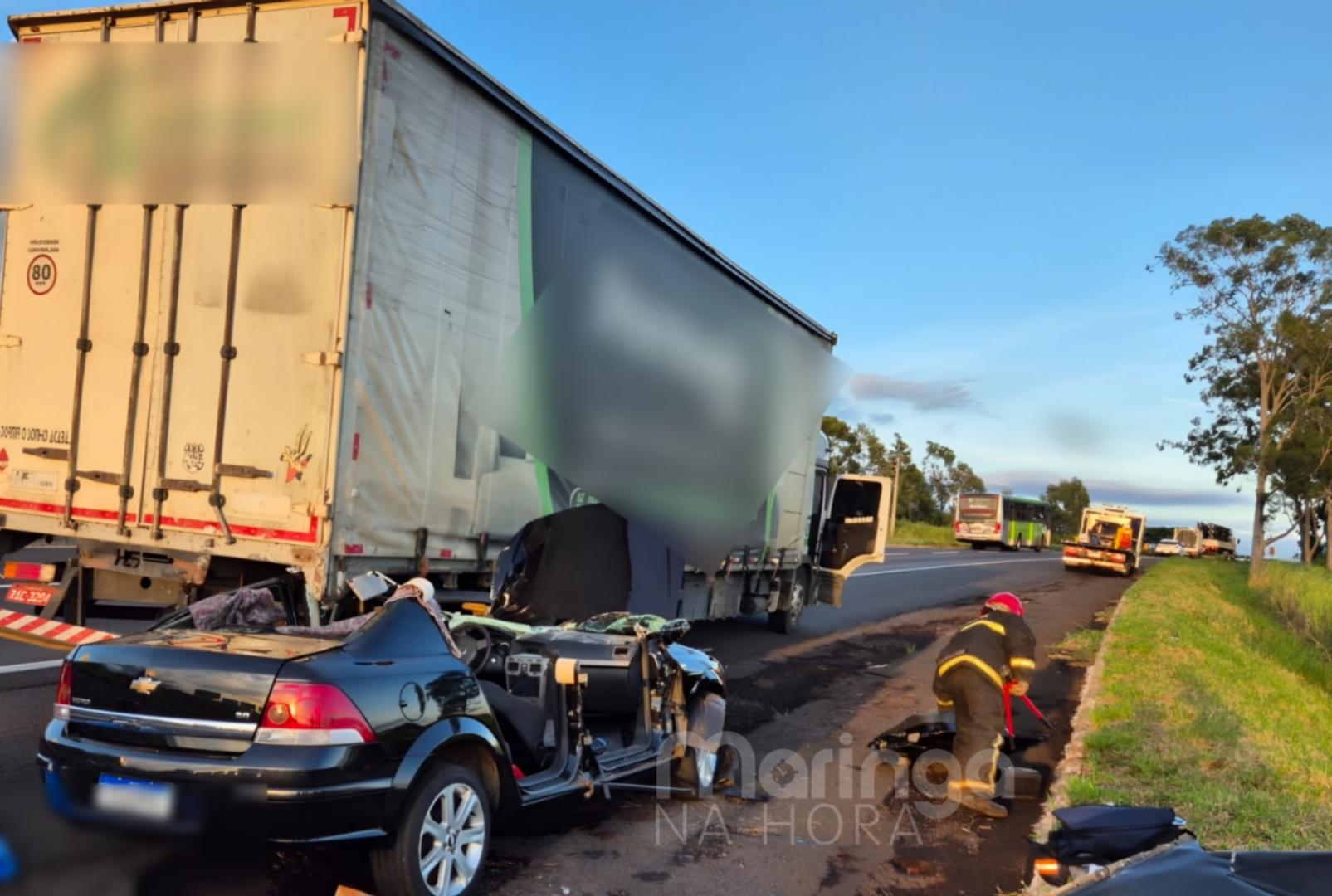 foto de Batida violenta entre caminhão e carro termina com vítima em estado grave em Marialva