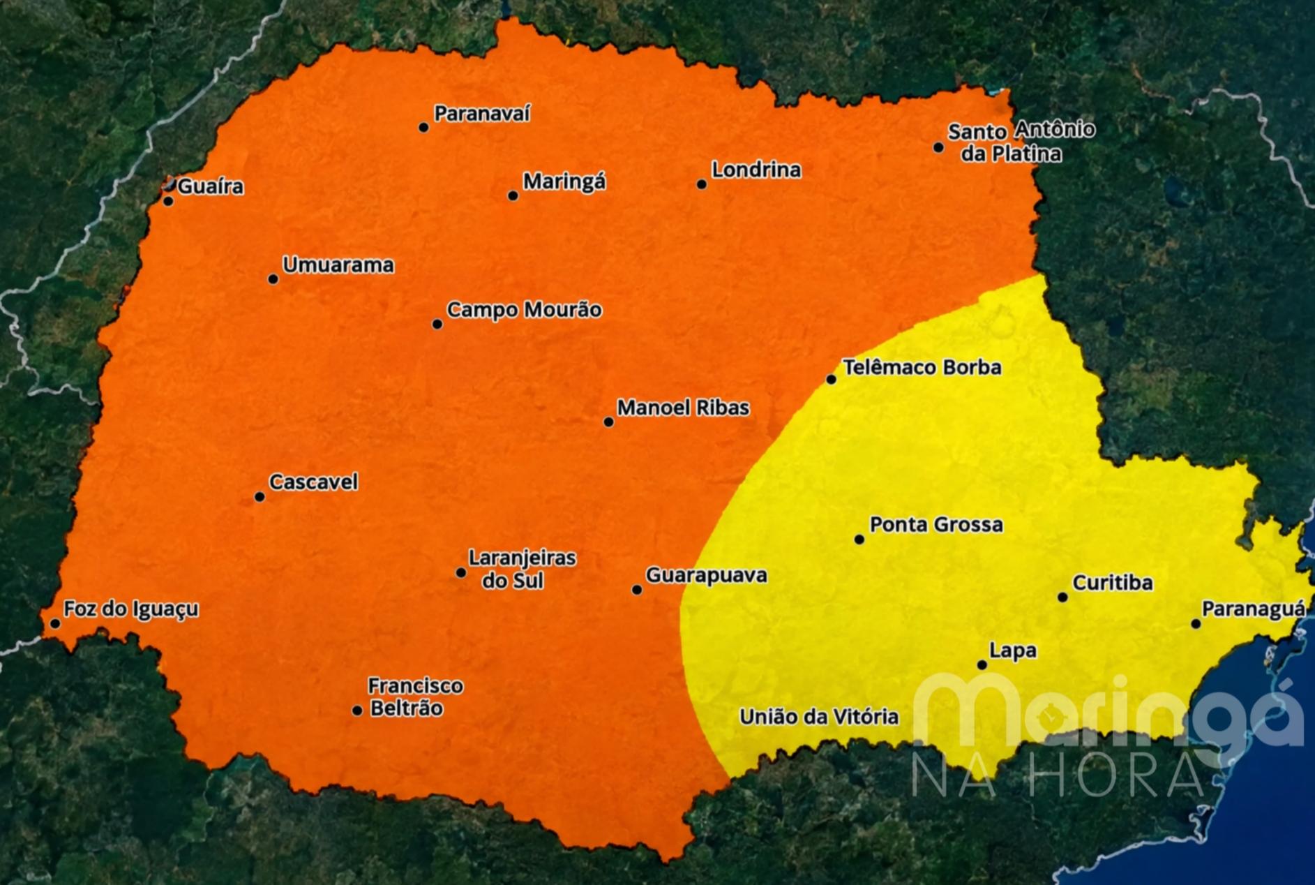 Alerta laranja para o Paraná neste sábado; ventos podem chegar a 100 km/h, confira as cidades