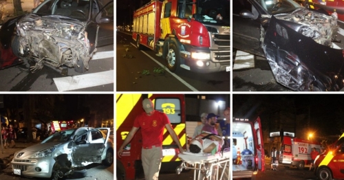 Acidente deixa três feridos e carro destruído no centro de Maringá