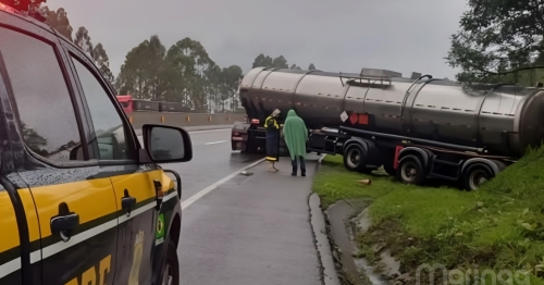 Acidente entre caminhão-tanque e carro termina com 2 mortos no PR
