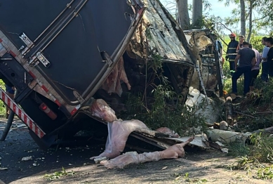 foto de Caminhão carregado de carne se envolve em acidente e deixa feridos no Noroeste do Paraná
