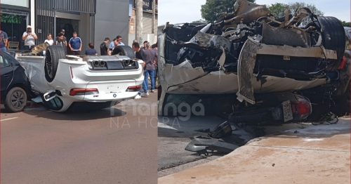 Impressionante: imagens revelam momento em que carro de luxo capota e fica destruído em Maringá