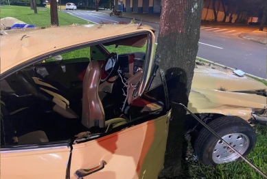 foto de Colisão violenta entre carro e árvore deixa feridos em Maringá