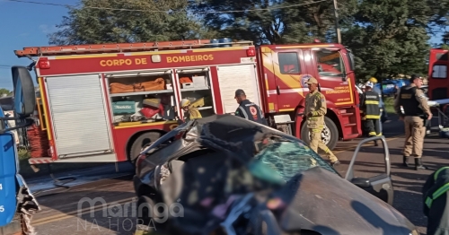 Tragédia: Duas pessoas morrem em acidente entre carro e caminhão no Contorno Sul de Maringá