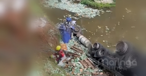 Motorista morre após carreta despencar em rio na BR-376