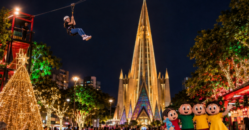 Maringá Encantada 2026 terá tirolesa na Praça da Catedral e atrações inéditas