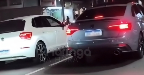 Carros preparados são flagrados tirando racha durante a noite na Avenida Tiradentes, em Maringá